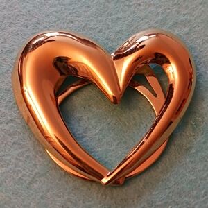 Large Vintage Scarf Clip, Heart Late 80s-90s Gold Tone Excellent Condition